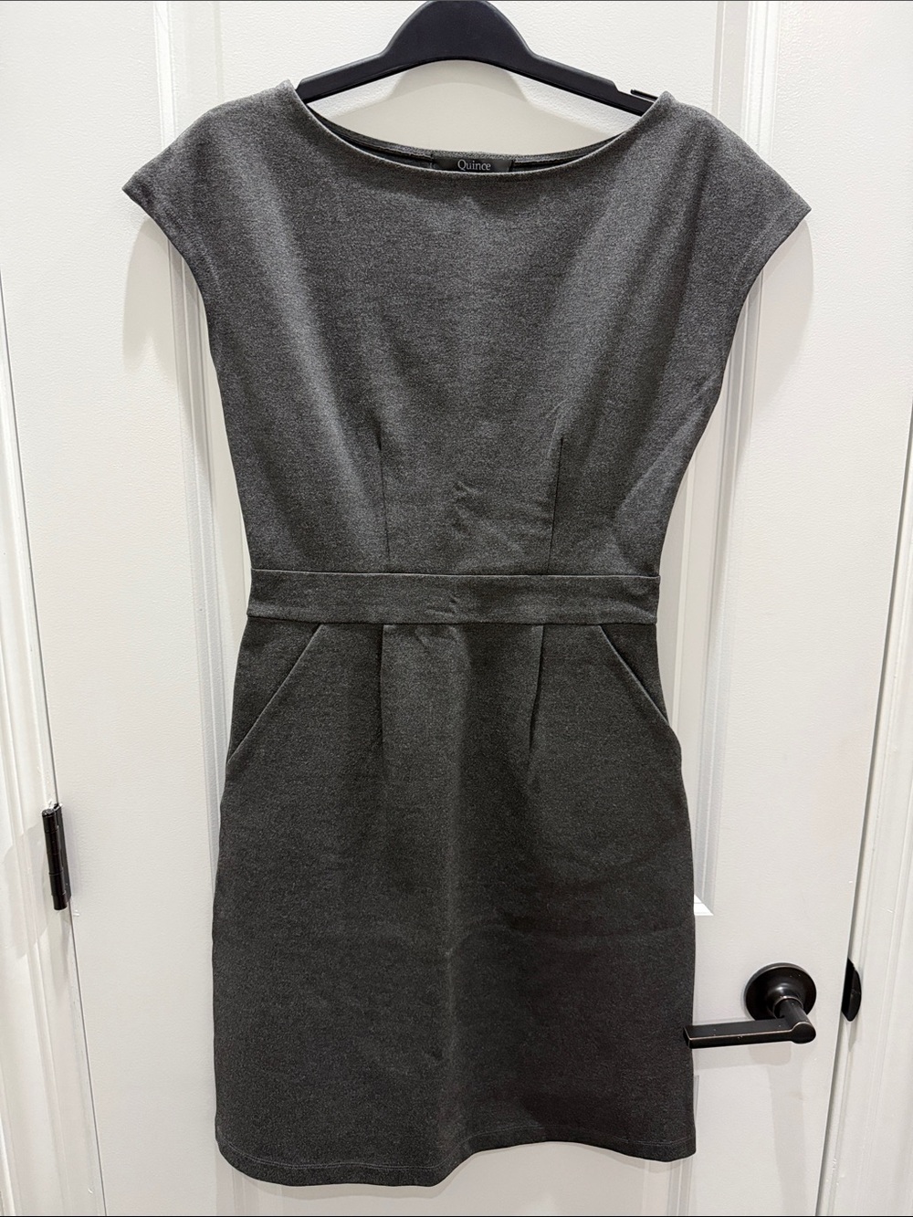 Quince Charcoal Cap-Sleeve Ponte Sheath Dress